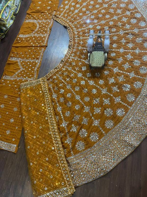 Faux Georgette Real Mirror,  Embroidered Work Lehenga 