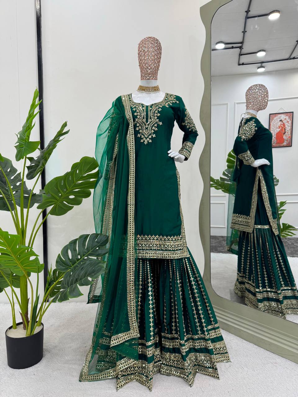 Chinon silk top and sharara and Dupatta