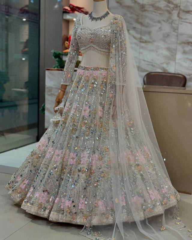 Real Mirror Sequins Work Lehenga Choli Dupatta Set