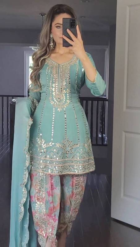  Party Wear Look Top ,Dhoti Salwar and Dupatta