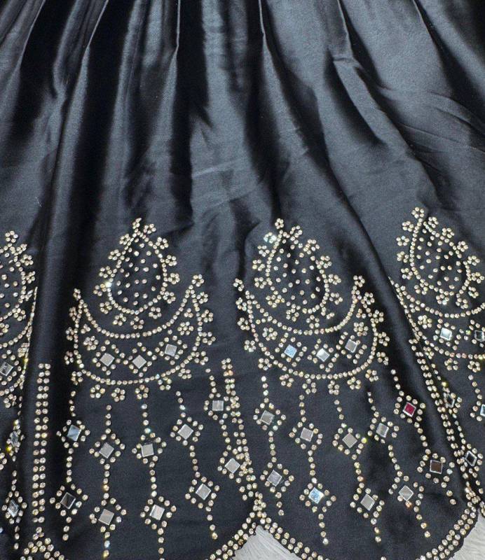 Satin Silk Hot Fix work Black Party Wear Lehenga Choli Set