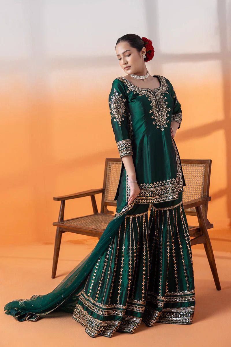 Chinon silk top and sharara and Dupatta