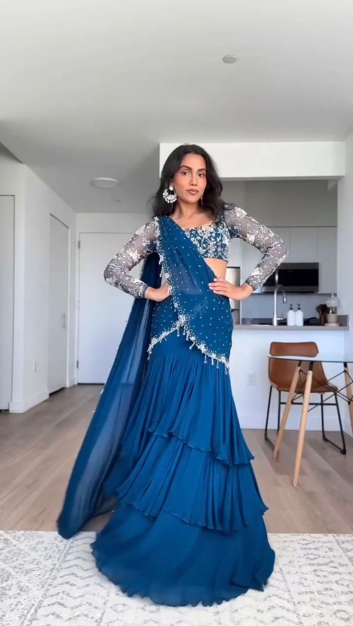 Ready-to-wear  faux georgette Lehenga Saree 