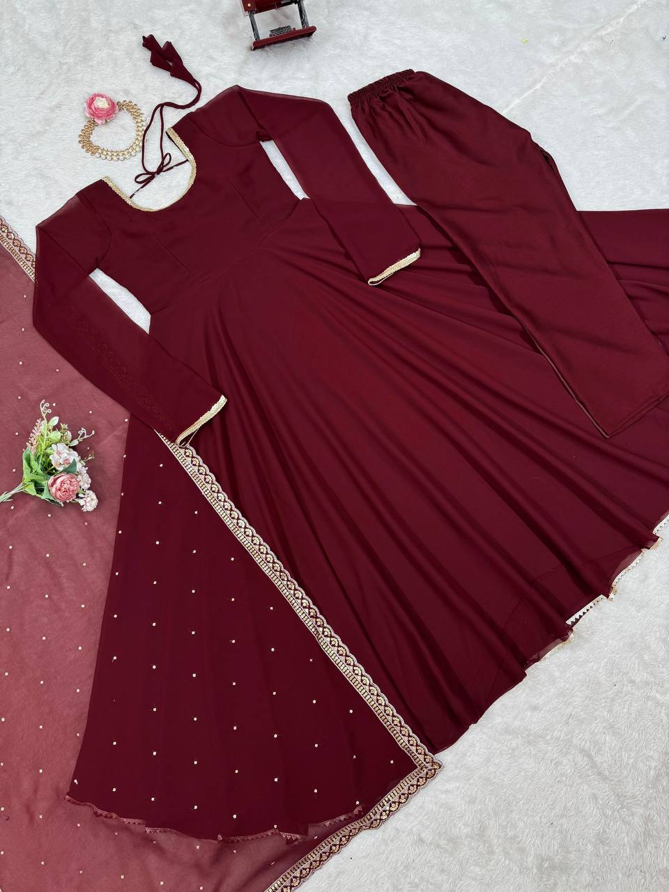  faux georgette top pent and dupatta set