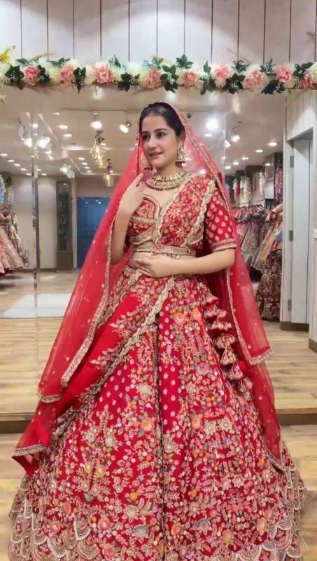 Embroidery Sequins Work Lehenga Choli Dupatta